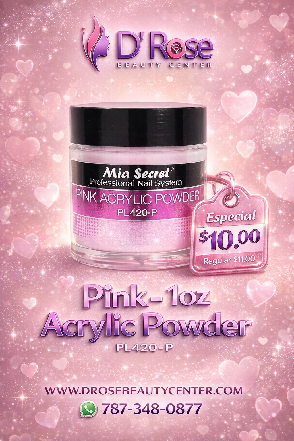 💖✨ Mia Secret® Pink Acrylic Powder 1 oz | Acrílico Rosado Profesional PL420-P ✨💖