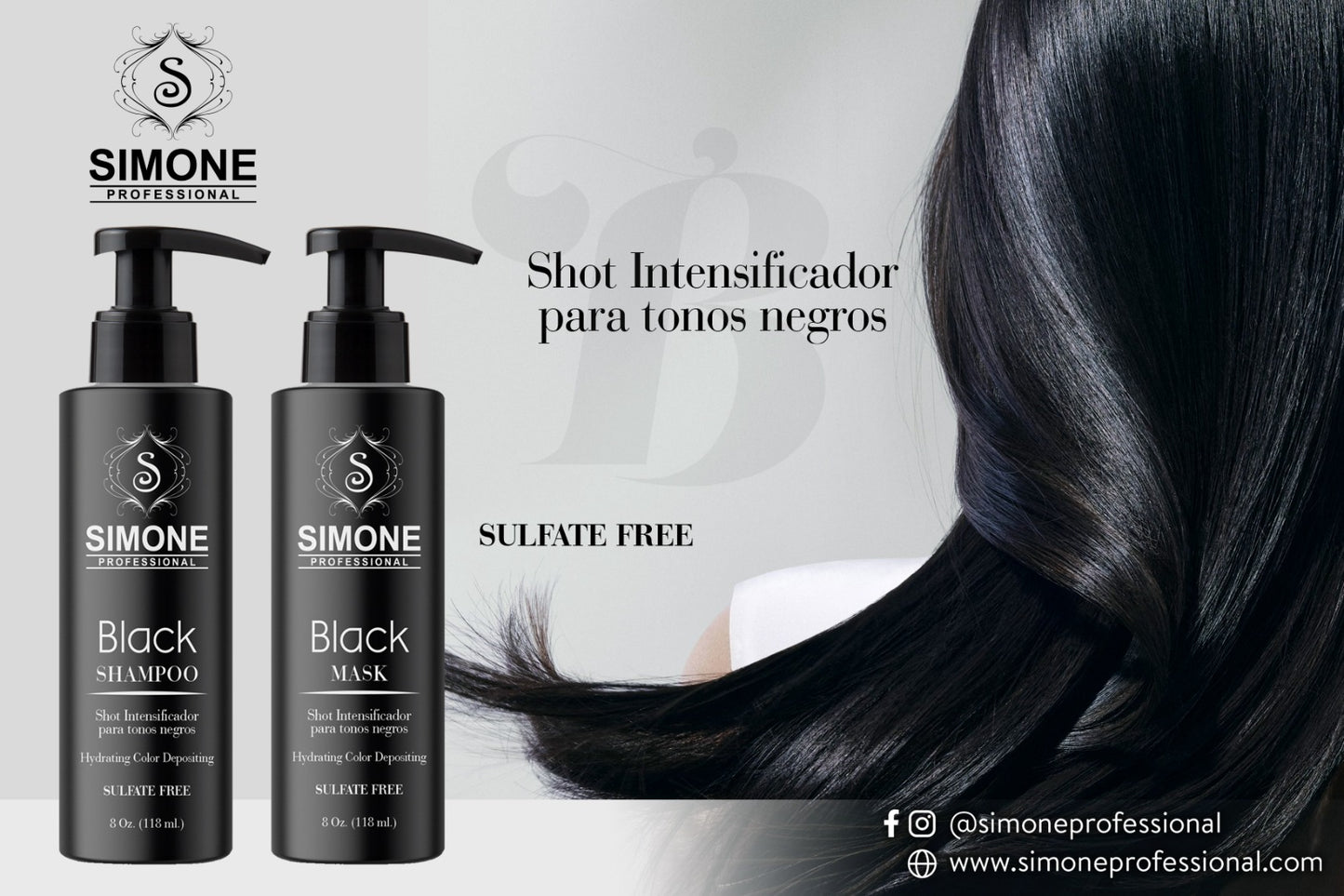 Simone Professional Black Care Kit 2 Piezas – Black Shampoo + Black Mask – SBK2