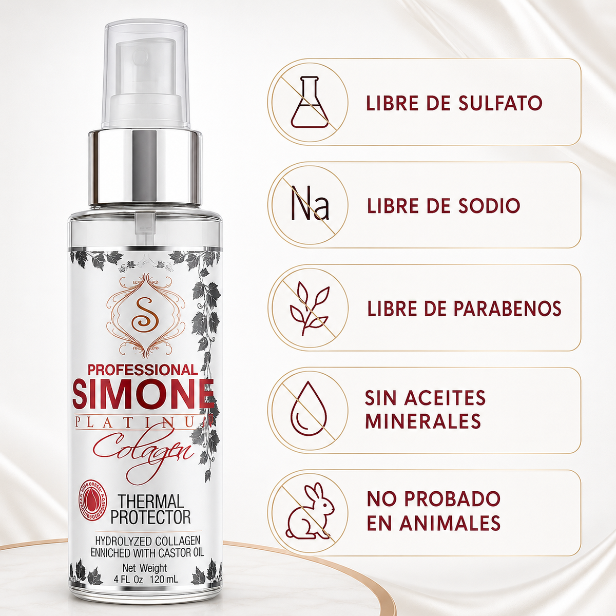 Simone Professional Platinum Collagen Laceador Protector Térmico 4 oz SCLT4