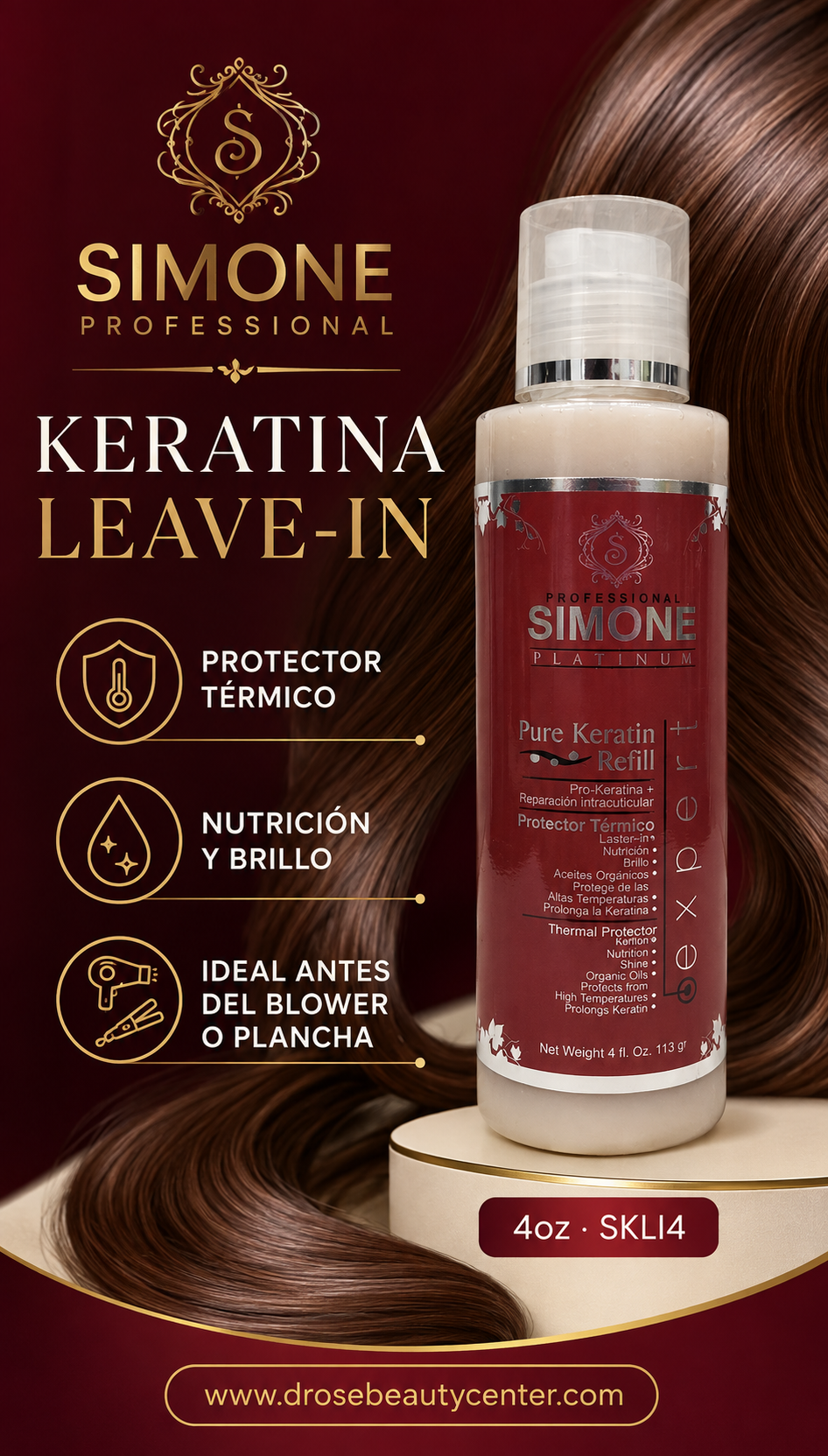 Simone Professional Keratina Leave-In 4oz – Protector Térmico SKLI4