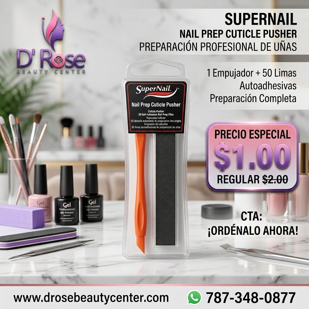 SuperNail Nail Prep Cuticle Pusher con 10 Limas Miniabrasivas