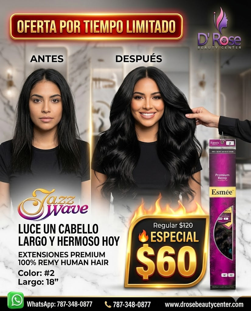 ✨ Extensiones Esmée Spanish Wave 18” Color #2 – 100% Remy Human Hair ✨