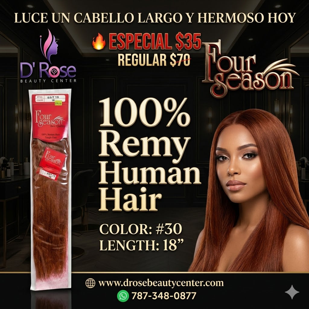 Four Season 100% Human Hair Extensión de Cabello Color #30 18"