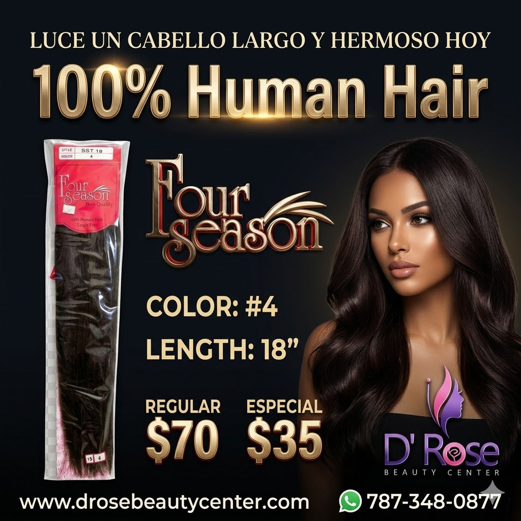 Four Season 100% Human Hair Extensión de Cabello Color #4 18"