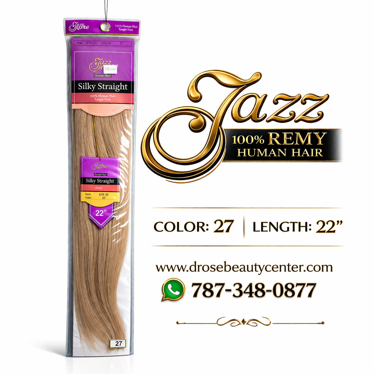 ✨ Extensiones Jazz Wave Silky Straight 22” Color #27 – 100% Cabello Humano Premium ✨
