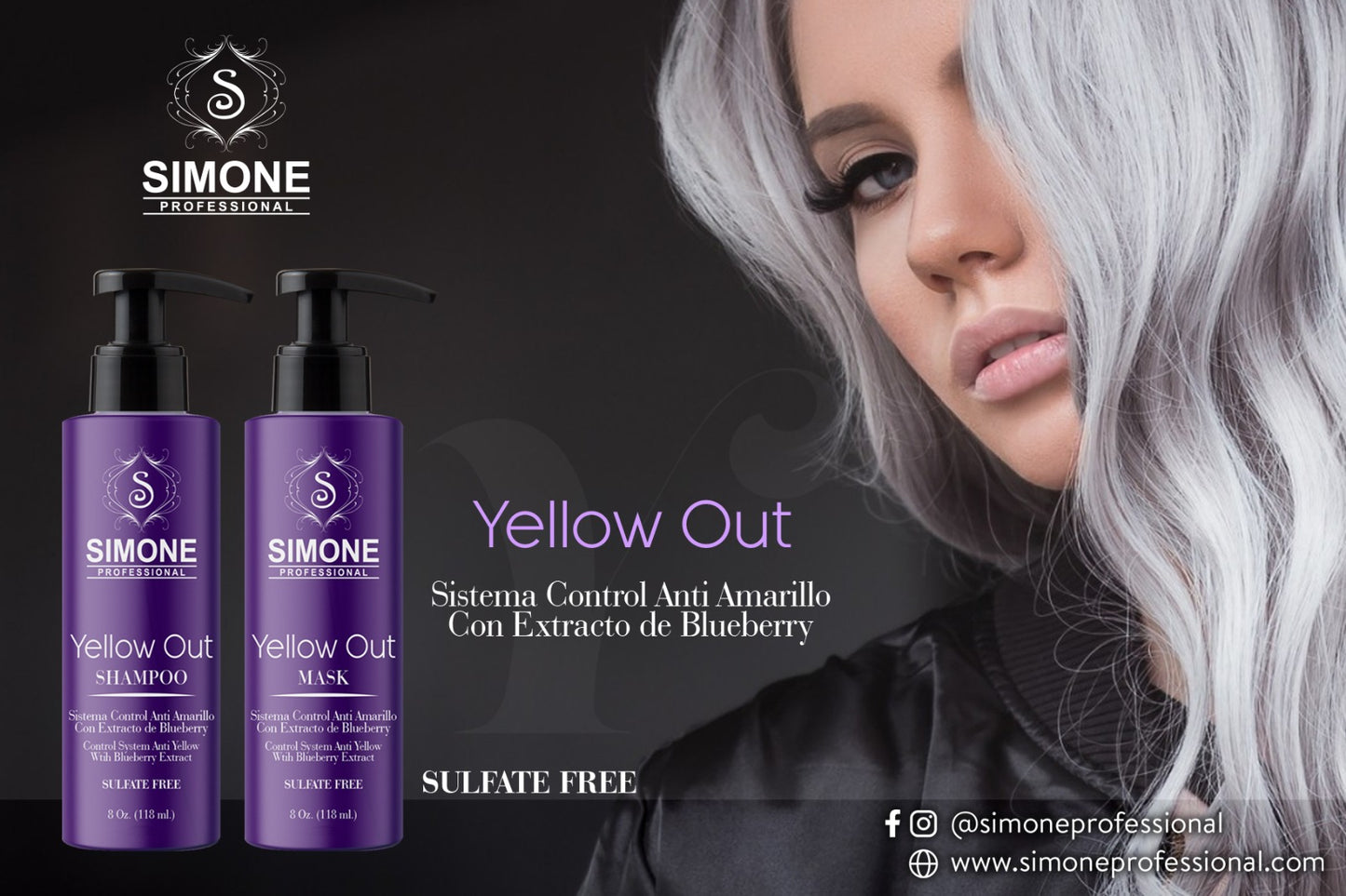 Simone Professional Yellow Out Kit 2 Piezas – Shampoo 8 Oz. + Mask 8 Oz.