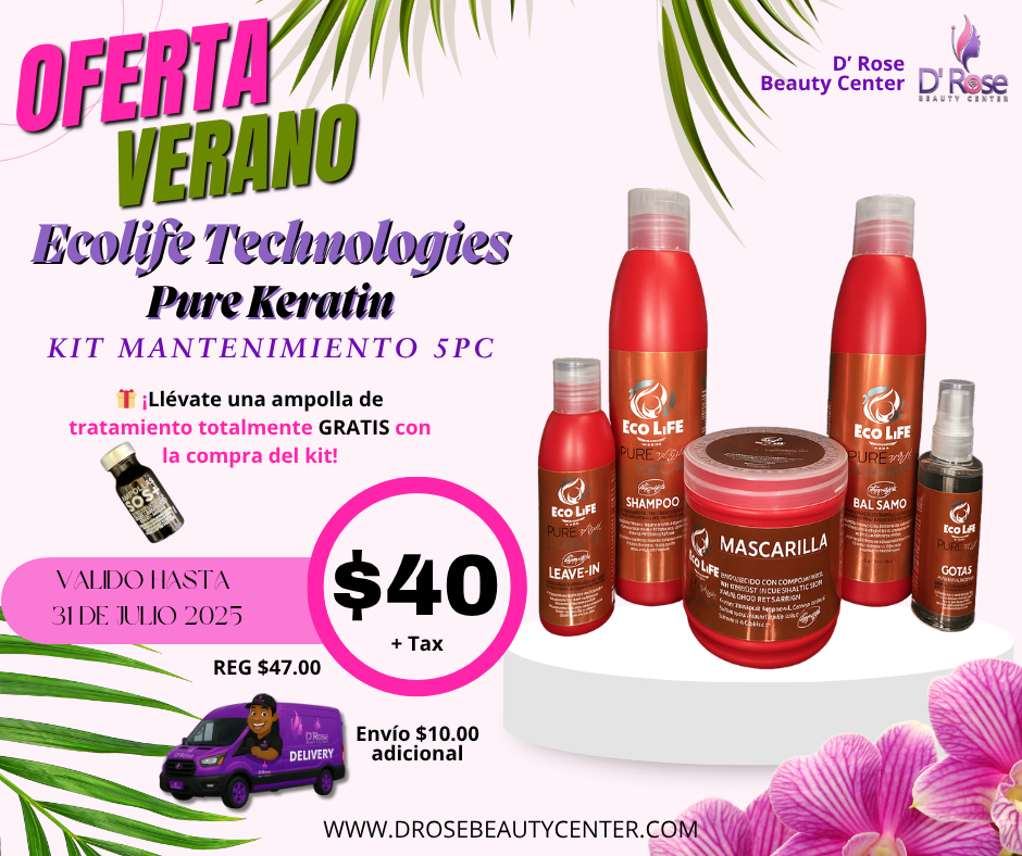 ✨ Ecolife Technologies – Pure Keratin Kit de Mantenimiento 5PC + Ampolla Gratis