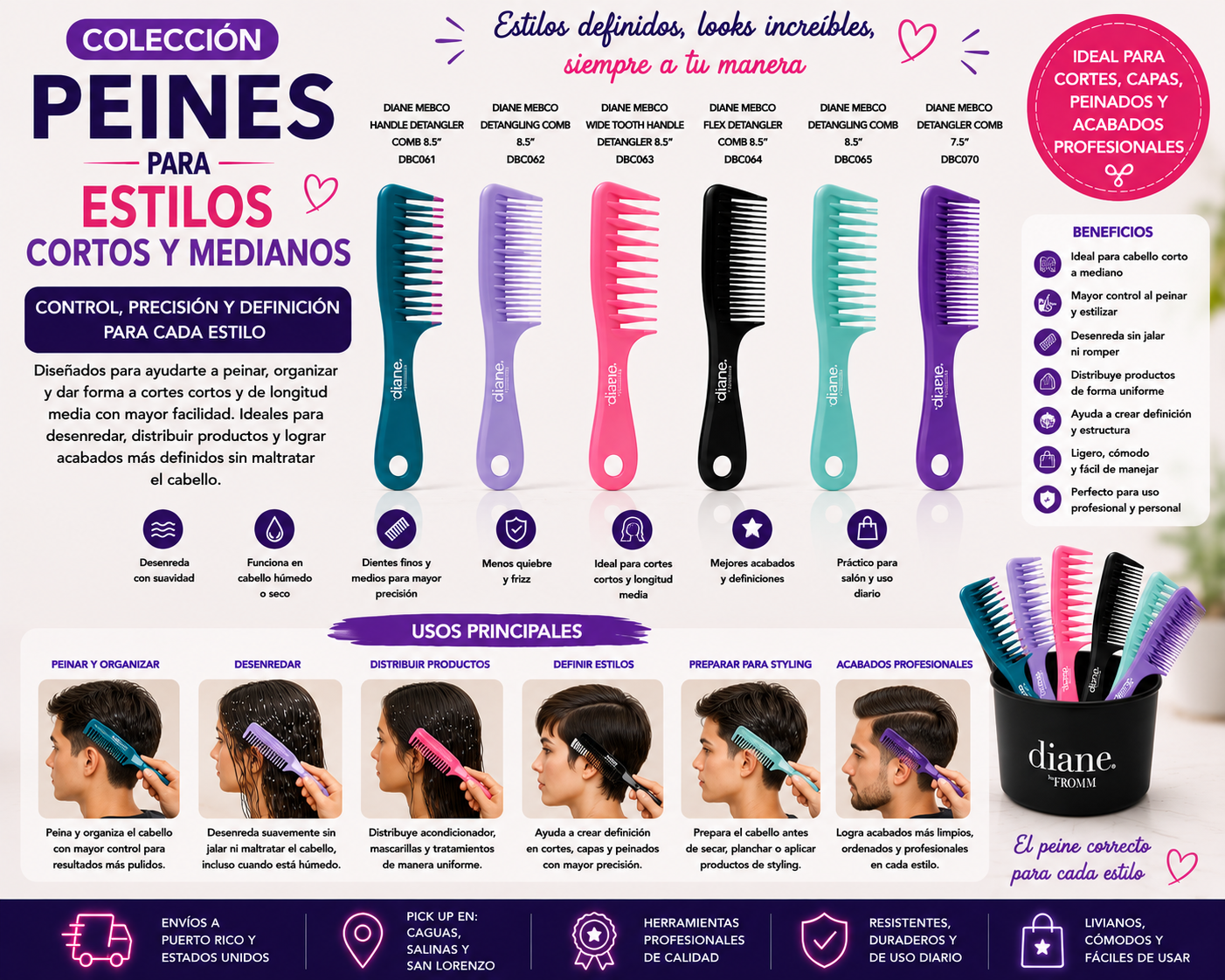 Peines para Estilos Cortos y Medianos