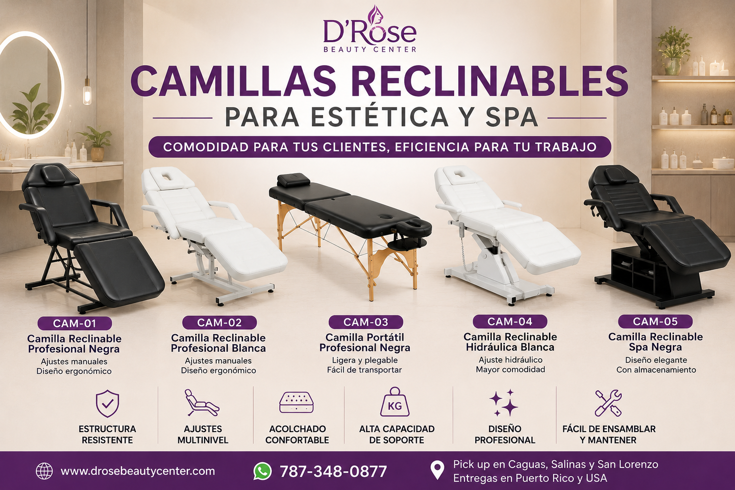 Camillas Reclinables para Estética y Spa