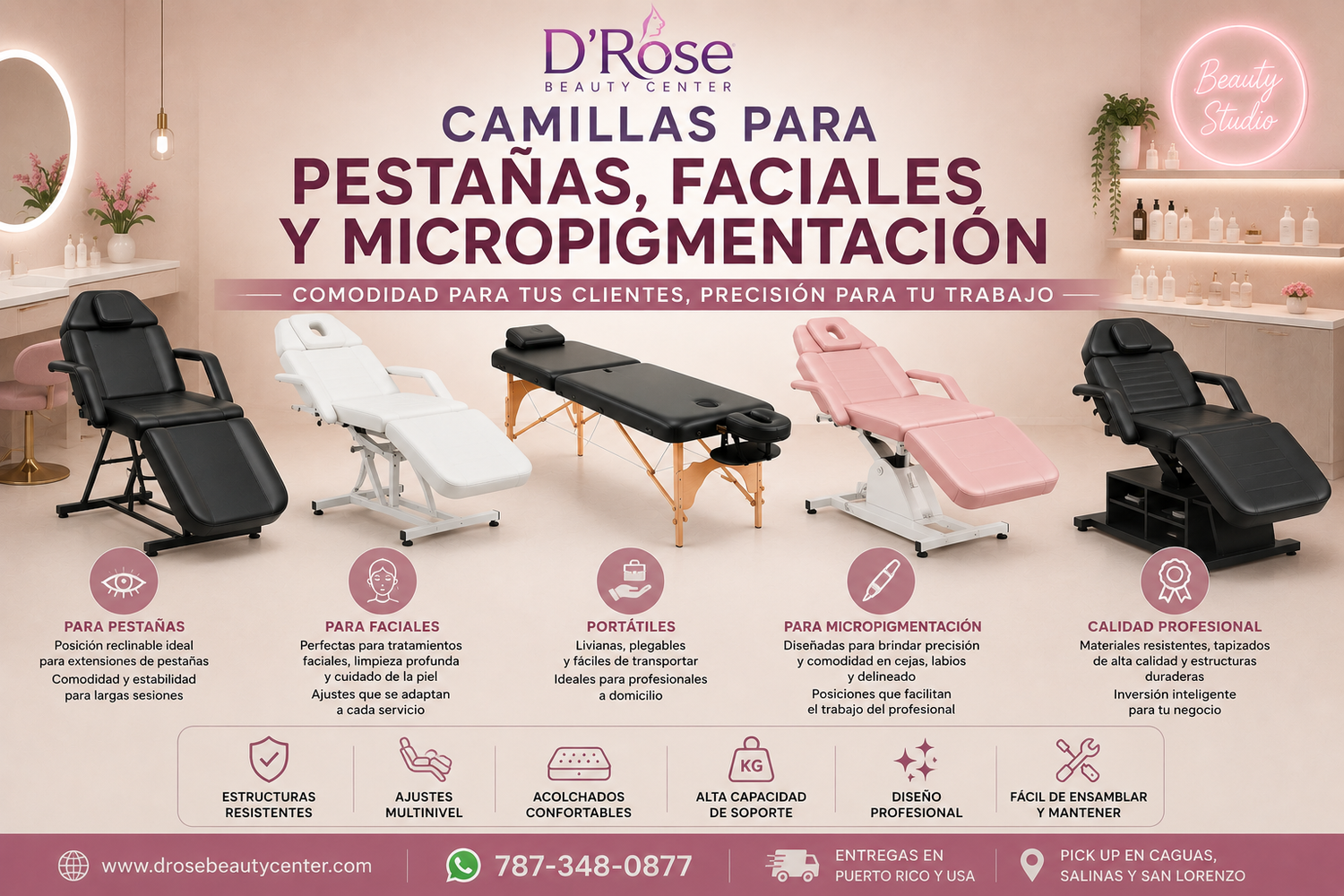 Camillas para Pestañas, Faciales y Micropigmentación