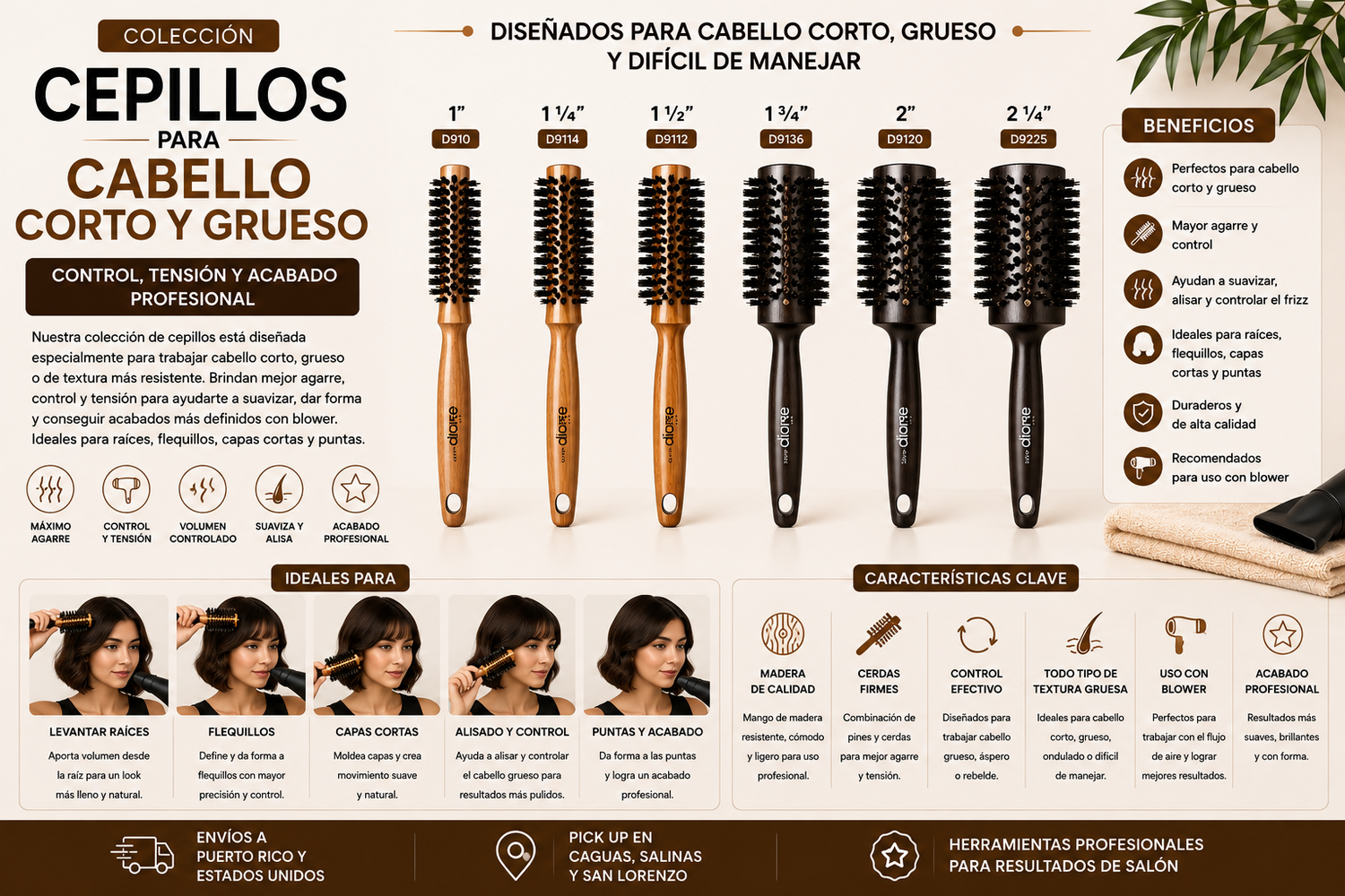 Cepillos para Cabello Corto y Grueso