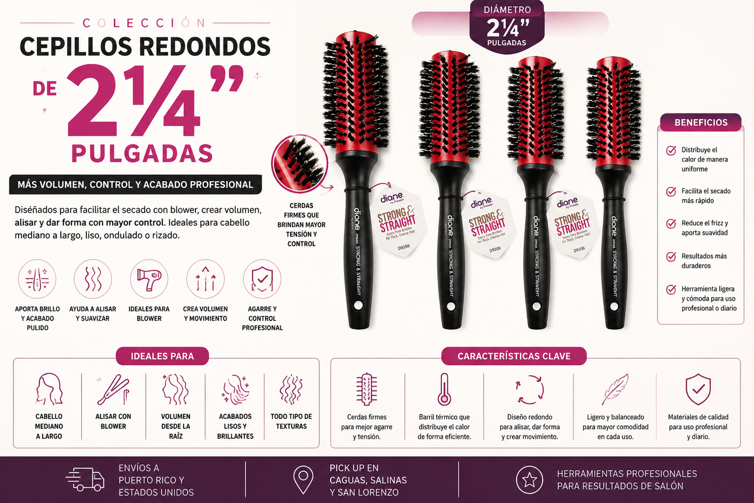 Cepillos Redondos de 2 ¼ Pulgadas
