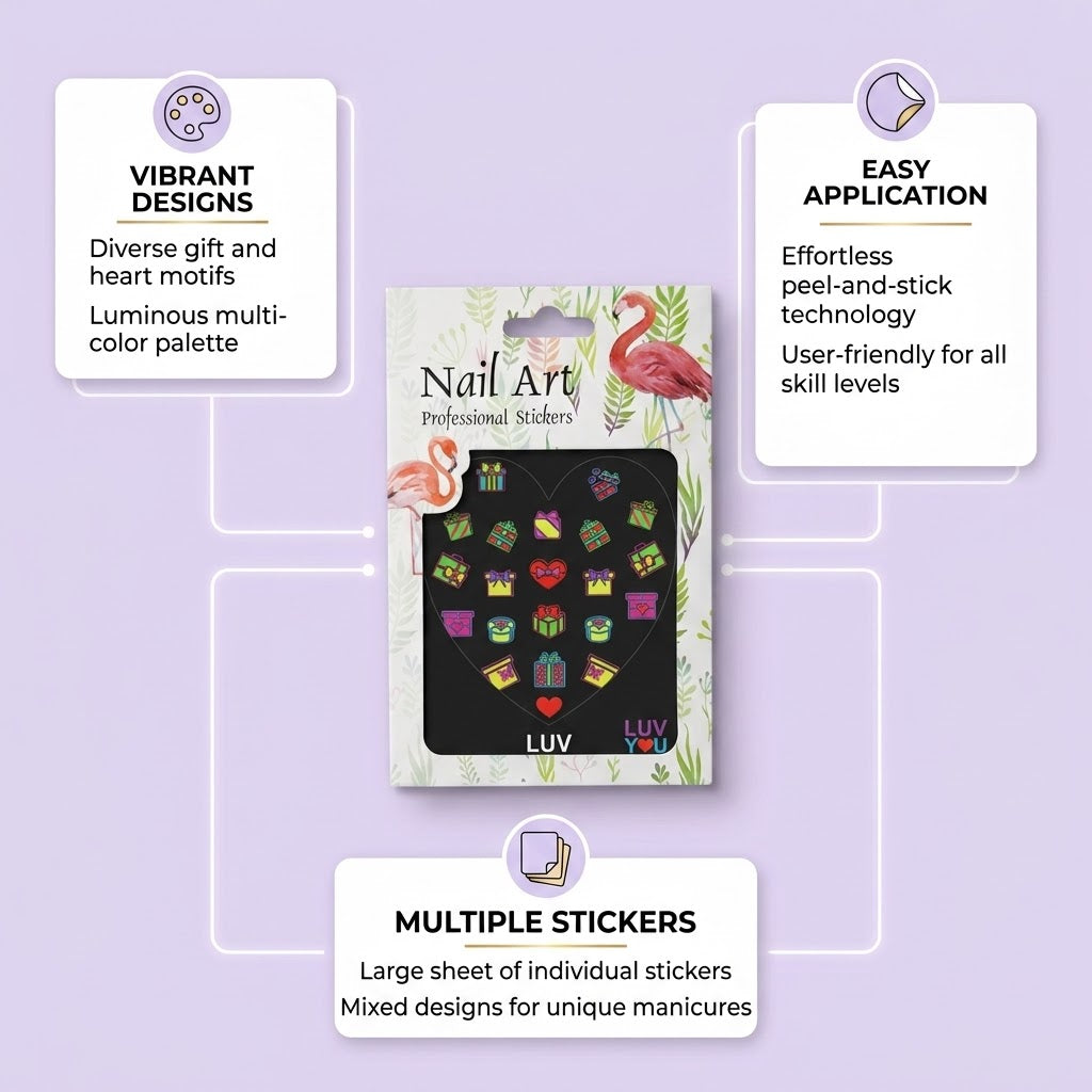 Nail Art Professional Stickers 3D de Regalos y Corazones Código 0004