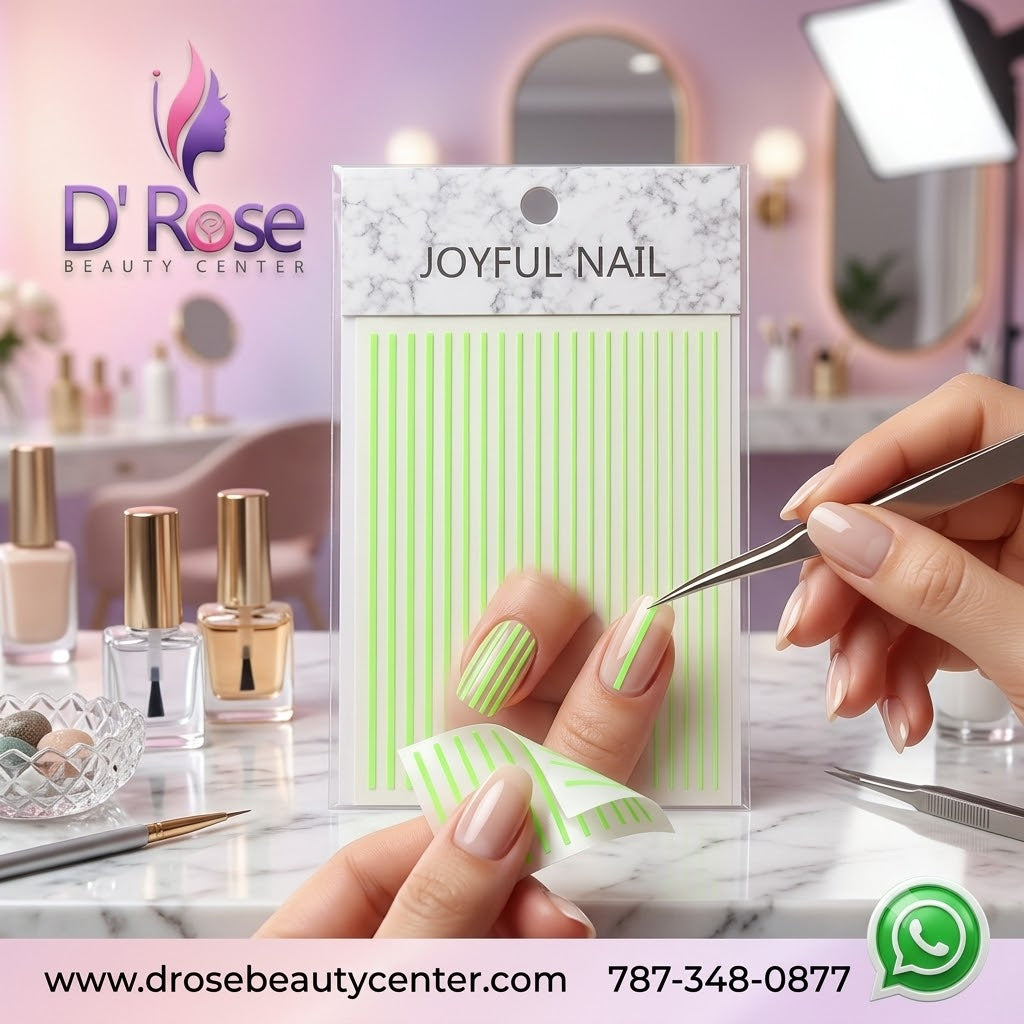 Joyful Nail Stickers de Líneas Verde Neón para Uñas 0005