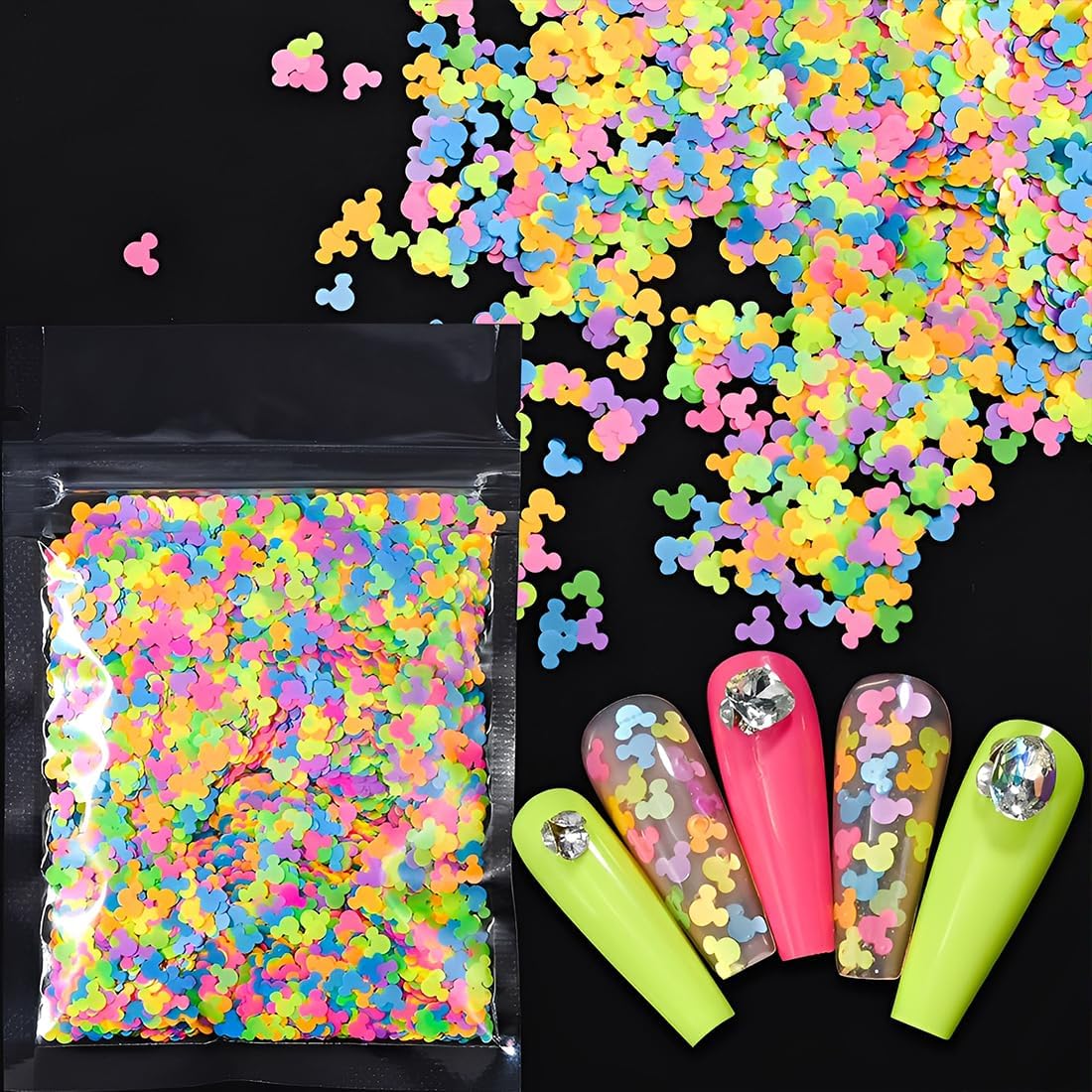 Confeti Fluorescente Multicolor para Uñas Tipo Ratón NSB0073