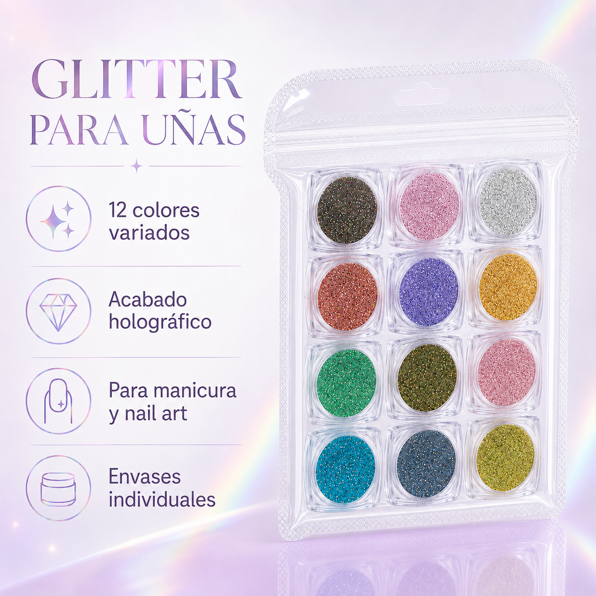 Spiral Glitter Holográfico para Uñas 12 Colores NSB0114