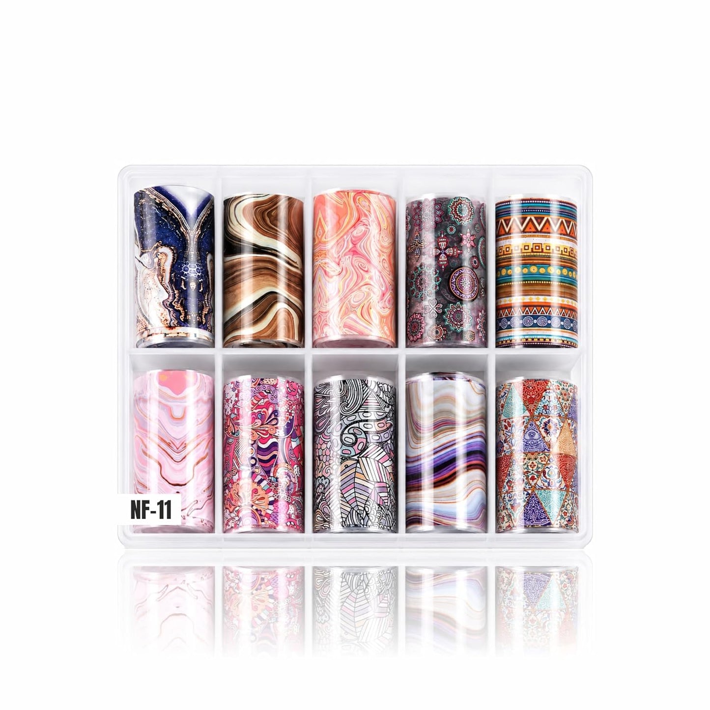 Spiral Nail Foil NSB0125 – Set de 10 Rollos con Diseños Mármol, Ágata y Boho