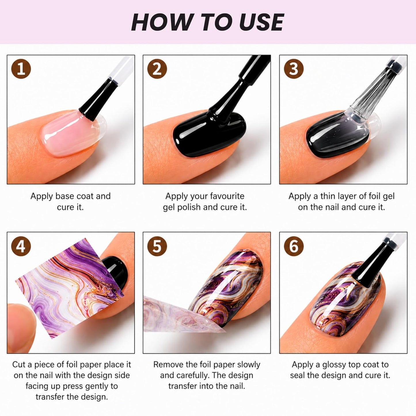 Spiral Nail Foil NSB0125 – Set de 10 Rollos con Diseños Mármol, Ágata y Boho