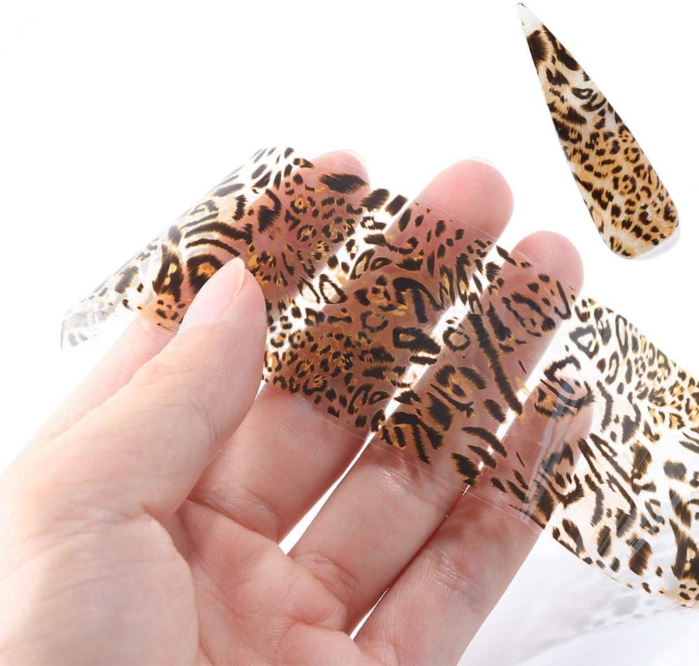 Spiral Nail Foil NSB0126 – Set de 10 Rollos Animal Print, Leopardo, Cebra y Flores