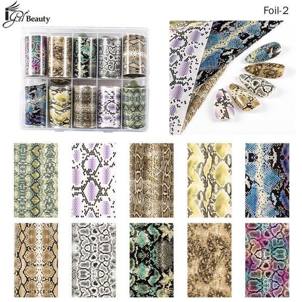 Spiral Nail Foil NSB0128 – Set de 10 Rollos con Estampados de Serpiente para Uñas