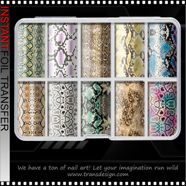 Spiral Nail Foil NSB0128 – Set de 10 Rollos con Estampados de Serpiente para Uñas