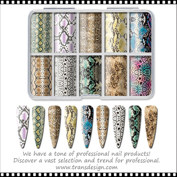 Spiral Nail Foil NSB0128 – Set de 10 Rollos con Estampados de Serpiente para Uñas