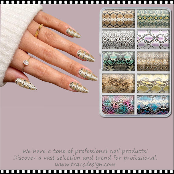 Spiral Nail Foil NSB0128 – Set de 10 Rollos con Estampados de Serpiente para Uñas