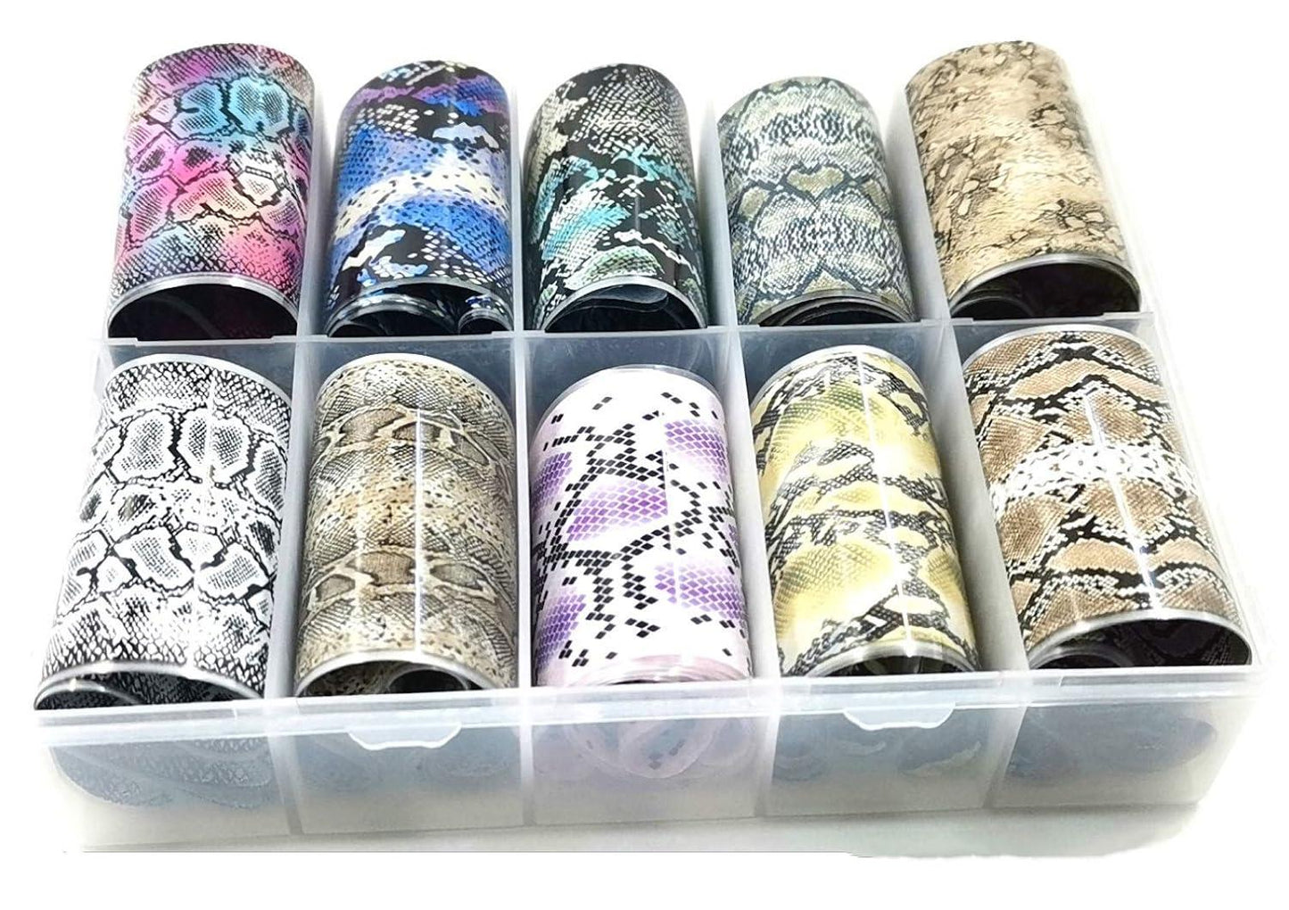 Spiral Nail Foil NSB0128 – Set de 10 Rollos con Estampados de Serpiente para Uñas
