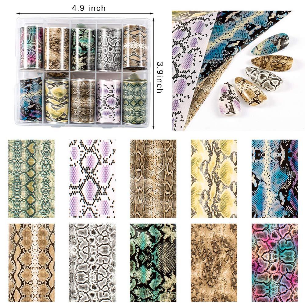 Spiral Nail Foil NSB0128 – Set de 10 Rollos con Estampados de Serpiente para Uñas