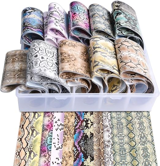 Spiral Nail Foil NSB0128 – Set de 10 Rollos con Estampados de Serpiente para Uñas