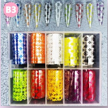 Spiral Nail Foils NSB0129 – Set de 10 Rollos Multicolor para Decoración de Uñas