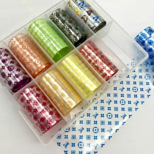 Spiral Nail Foils NSB0129 – Set de 10 Rollos Multicolor para Decoración de Uñas