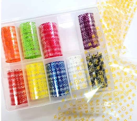 Spiral Nail Foils NSB0129 – Set de 10 Rollos Multicolor para Decoración de Uñas