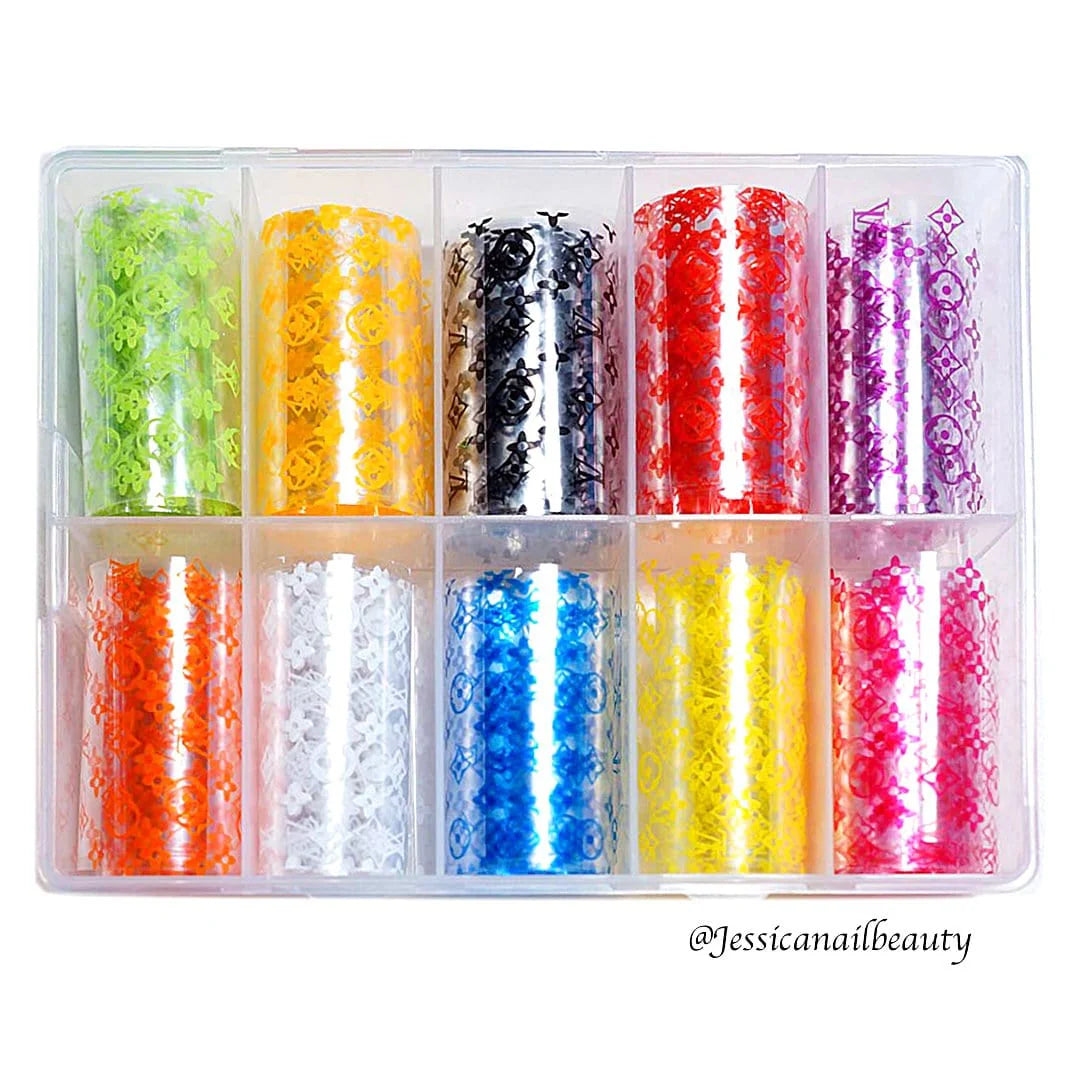 Spiral Nail Foils NSB0129 – Set de 10 Rollos Multicolor para Decoración de Uñas