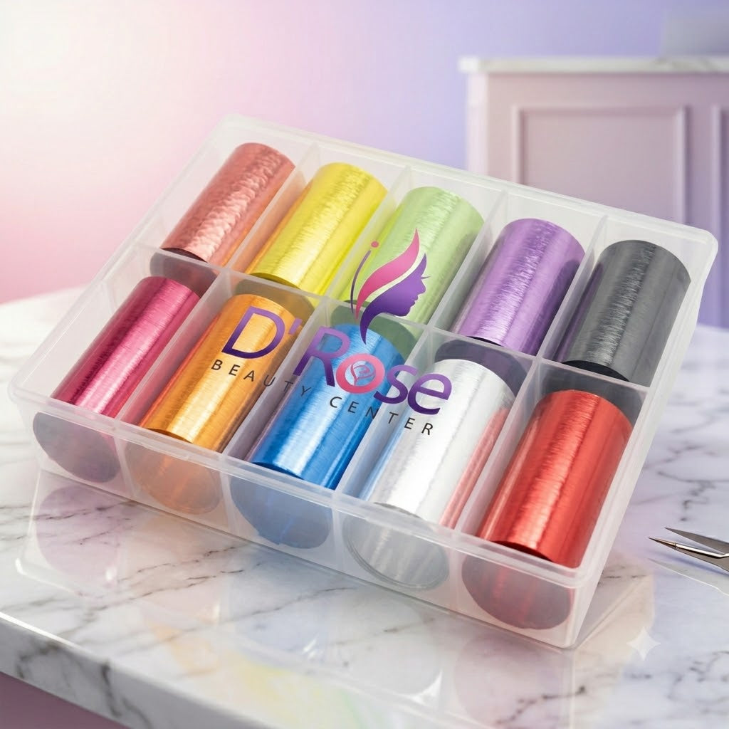 Spiral Nail Foils NSB0129 – Set de 10 Rollos Multicolor para Decoración de Uñas