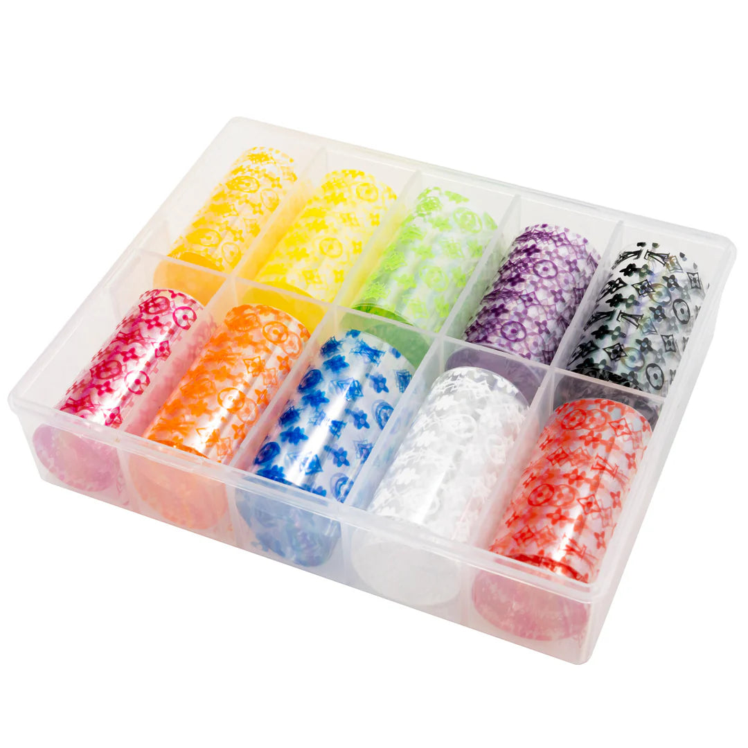 Spiral Nail Foils NSB0129 – Set de 10 Rollos Multicolor para Decoración de Uñas