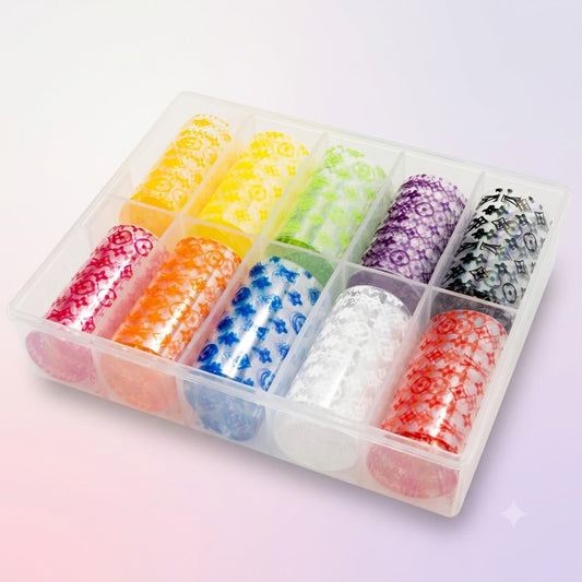 Spiral Nail Foils NSB0129 – Set de 10 Rollos Multicolor para Decoración de Uñas