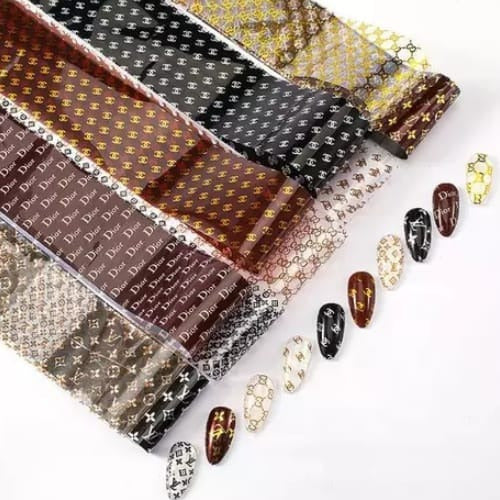 Spiral Nail Foil NSB0130 – Set de 10 Rollos con Monogramas Fashion Metálicos para Uñas