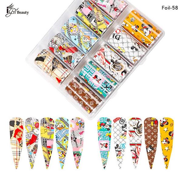 Spiral Nail Foil Sheets 10 Rolls NSB0132 – Diseños Cartoon y Pop Art Multicolor