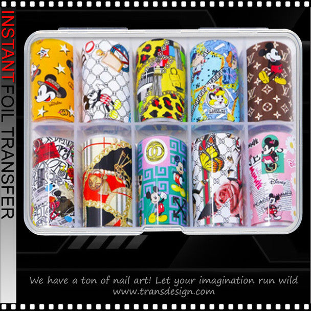 Spiral Nail Foil Sheets 10 Rolls NSB0132 – Diseños Cartoon y Pop Art Multicolor