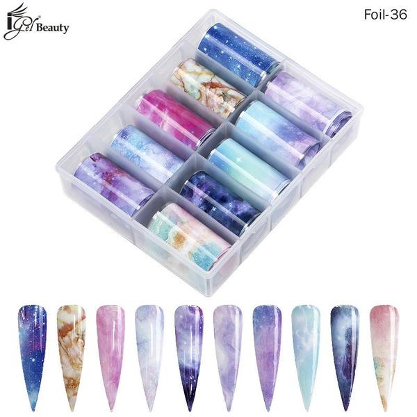 Spiral Nail Foil NSB0133 – Set de 10 Rollos Mármol, Galaxia y Acuarela