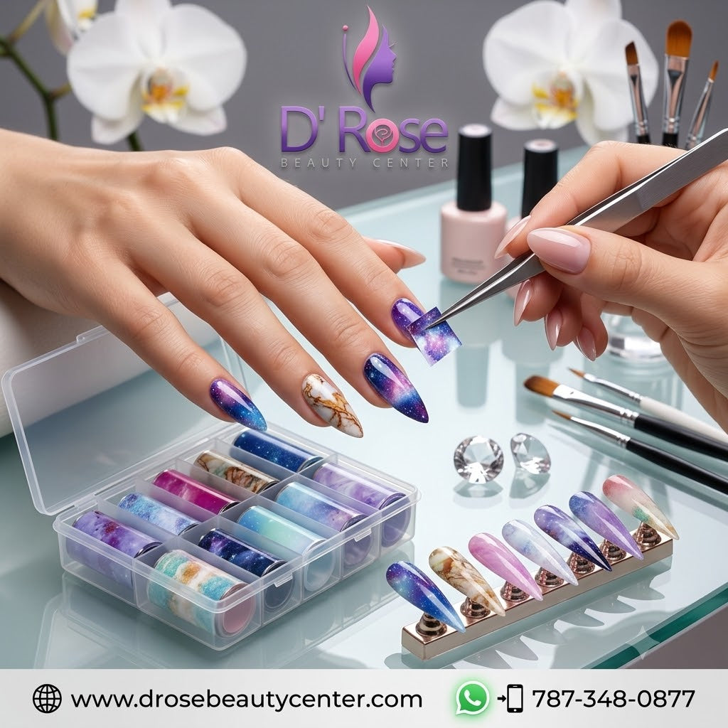 Spiral Nail Foil NSB0133 – Set de 10 Rollos Mármol, Galaxia y Acuarela
