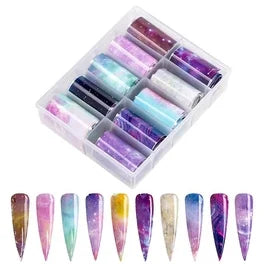 Spiral Nail Foil NSB0133 – Set de 10 Rollos Mármol, Galaxia y Acuarela