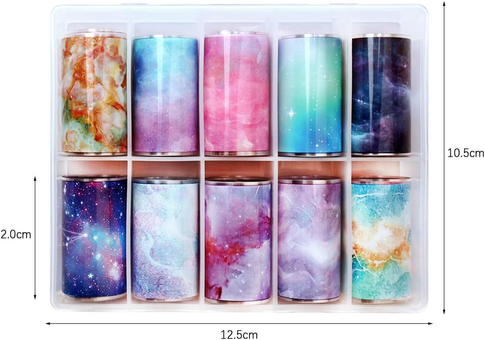 Spiral Nail Foil NSB0133 – Set de 10 Rollos Mármol, Galaxia y Acuarela