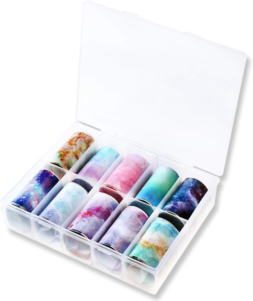 Spiral Nail Foil NSB0133 – Set de 10 Rollos Mármol, Galaxia y Acuarela