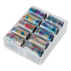 Spiral Nail Foil NSB0135 – Set de 10 Rollos Holográficos Multicolor para Uñas