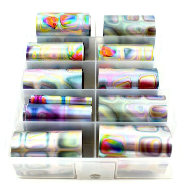 Spiral Nail Foil NSB0135 – Set de 10 Rollos Holográficos Multicolor para Uñas