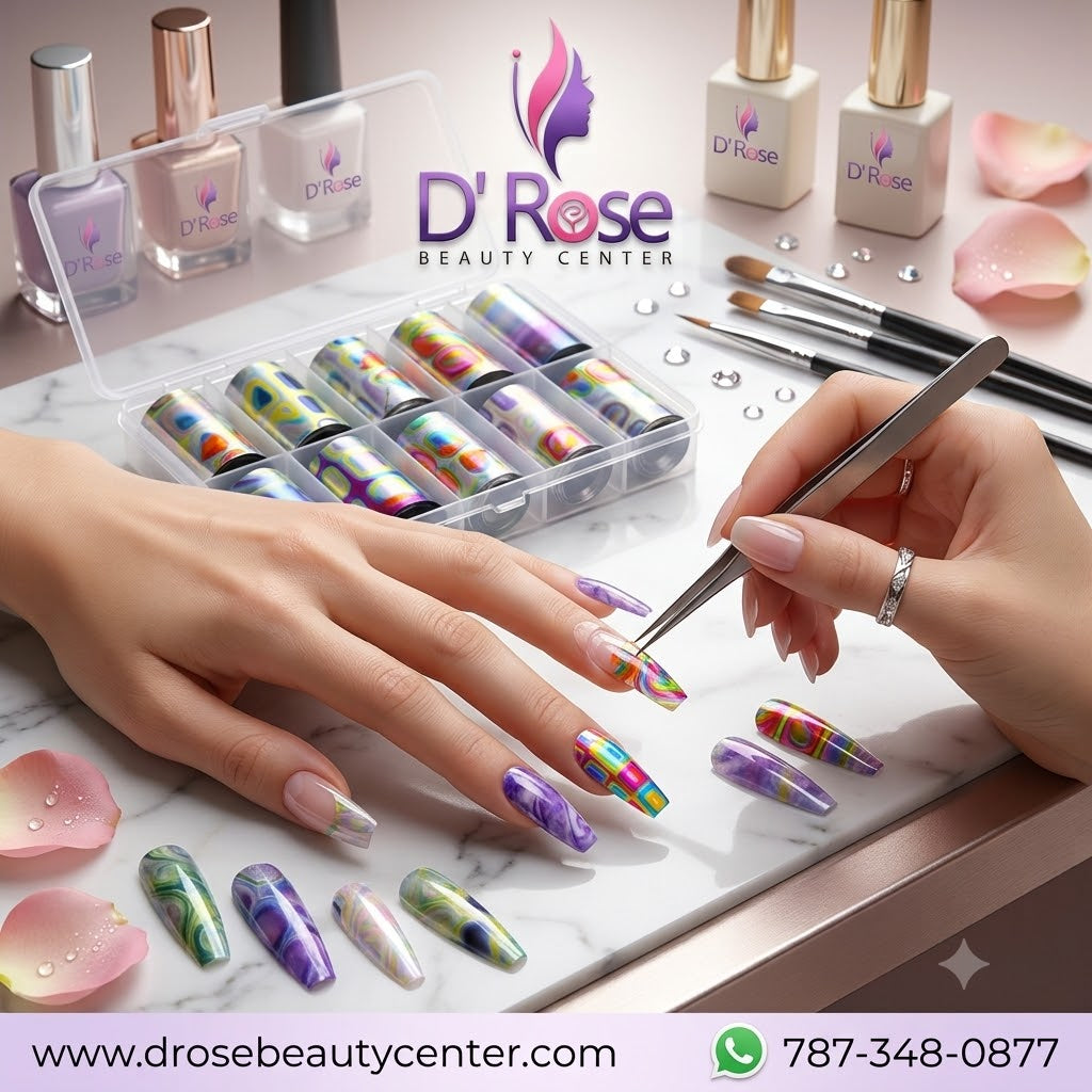 Spiral Nail Foil NSB0135 – Set de 10 Rollos Holográficos Multicolor para Uñas