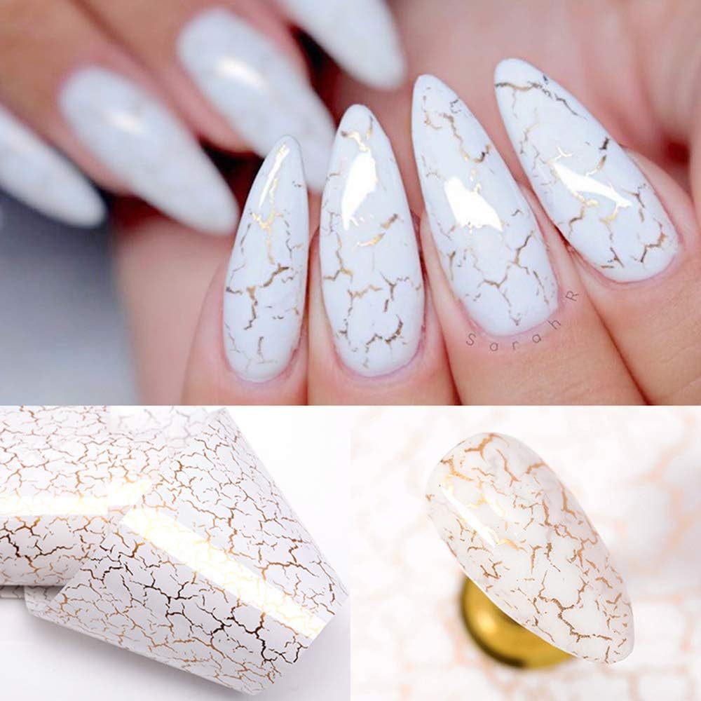 Spiral Nail Foil NSB0137 – 10 Rollos Craquelado Dorado Negro, Fucsia y Blanco