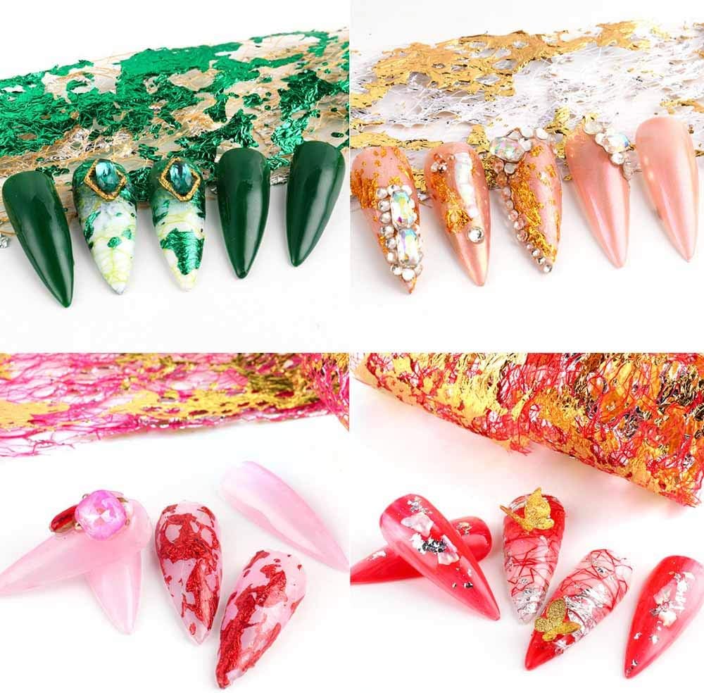 Spiral Nail Foil NSB0142 – Set de 10 Rollos Metálicos Dorados y Plateados para Uñas